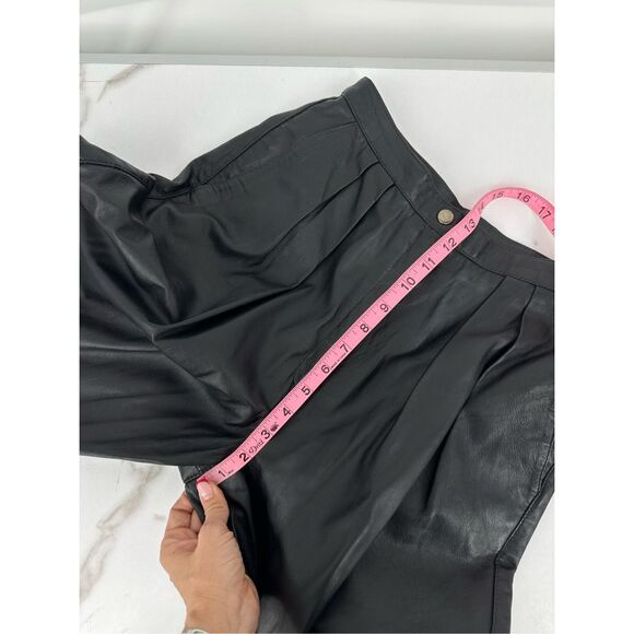 Vintage 90s Womens Pleated Leather Pants Tapered Waist 26” Grunge Minimalist - Picture 8 of 15